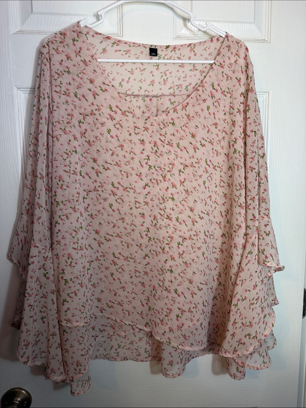 Light Pink Floral Chiffon Tunic Top